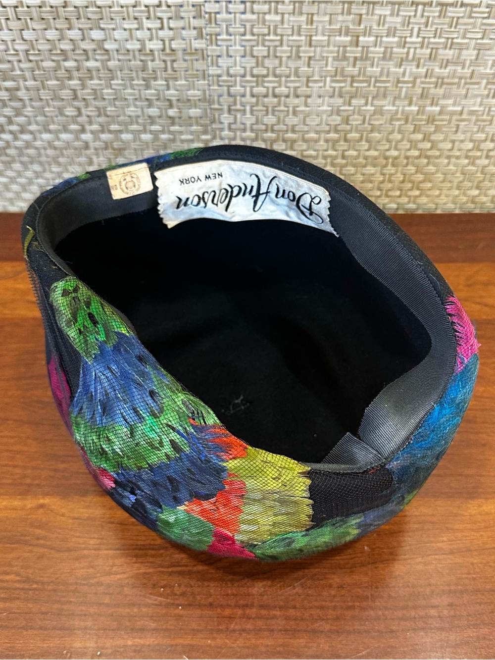 VTG 1960s Don Anderson New York MCM Feather Pillbox Hat Pom Pom USA - Picture 6 of 8